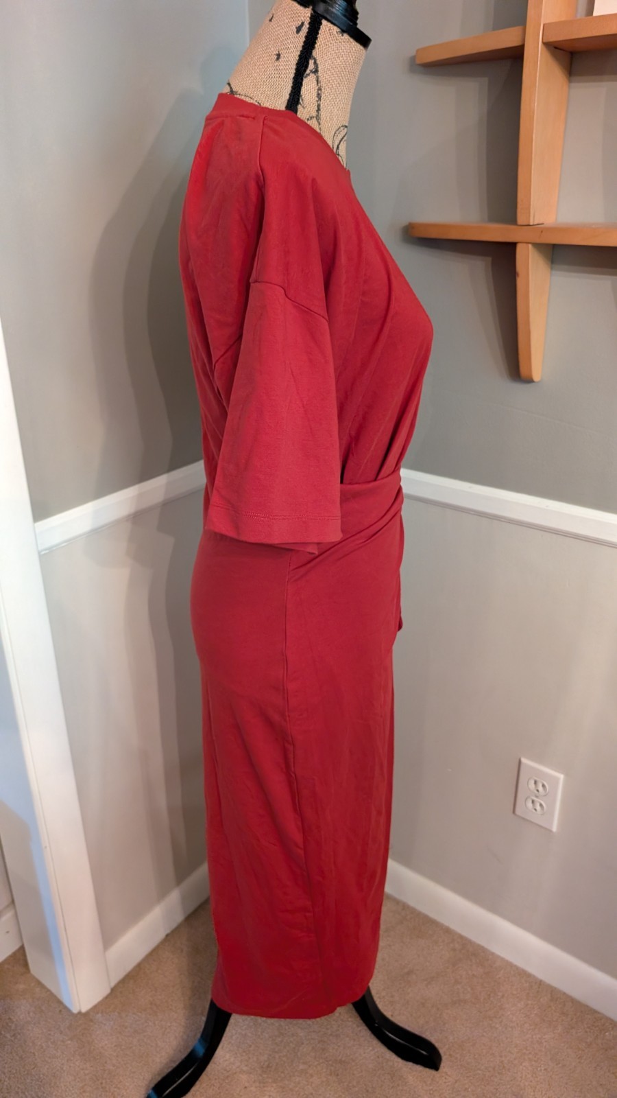 Modern Citizen Noa Organic Cotton T-Shirt Wrap Red Dress Minimalist Sz L