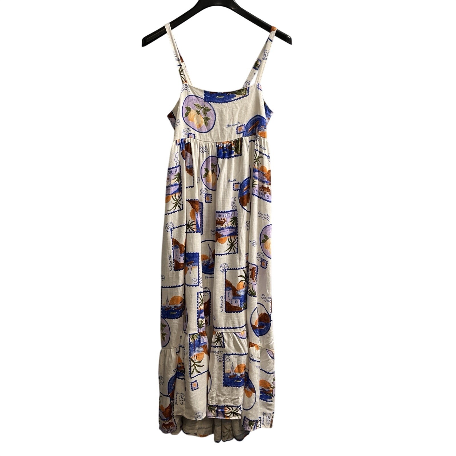 Paper Heart Dress Island Italian Tropical Print Maxi Linen Blend Size S Coastal