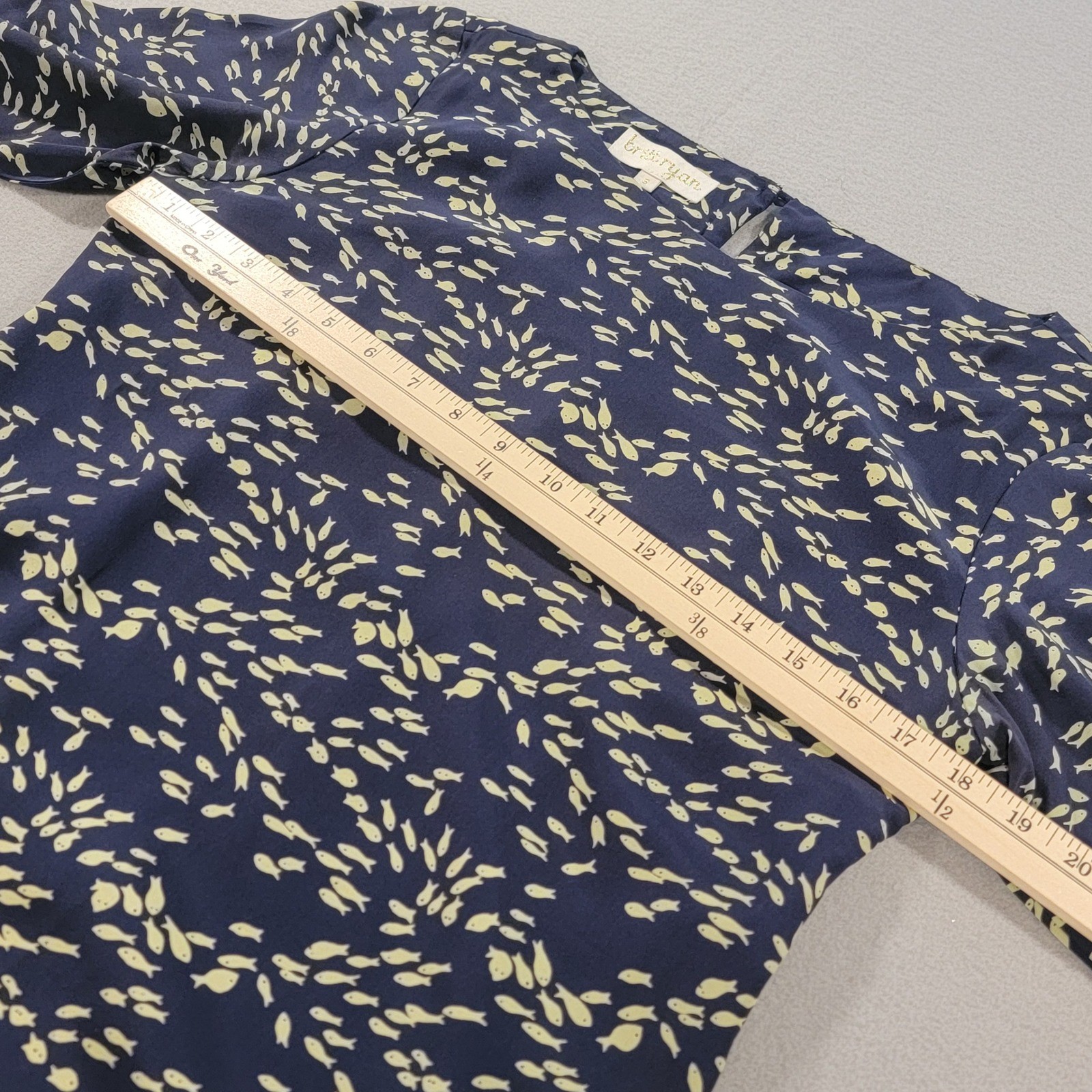 Britt Ryan 100% Silk Fish Print Shift Dress Navy 3/4 Sleeve Women’s Size 8