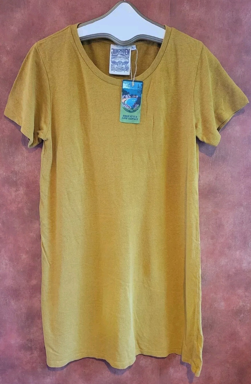 NWT Jungmaven Rae Line A-line Mustard L Midi Tee Shirt Dress Hemp Org Cotton