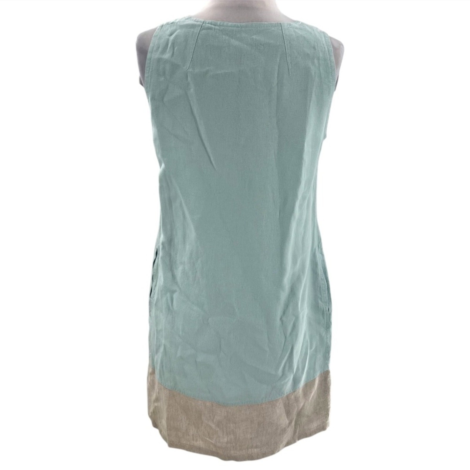 iLinen colorblock light blue tan shift dress with pockets sz S