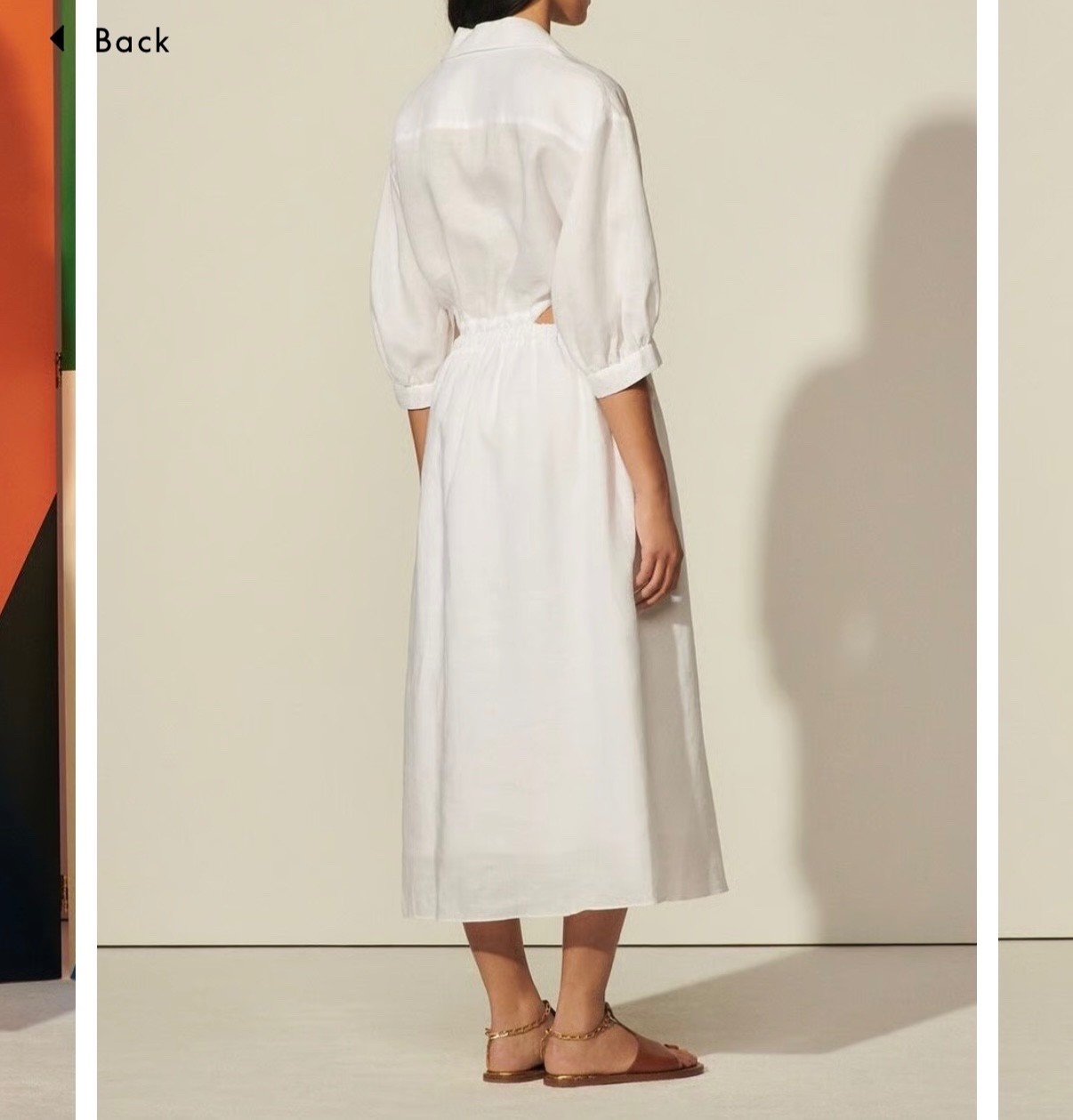 Sandro Paris SFPRO01808 White Ramie Side Cut-Out Midi Dress | Puff Sleeve | 34