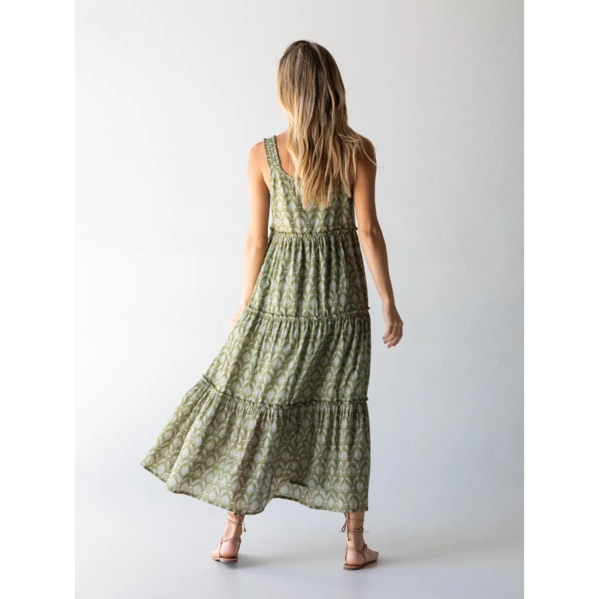 Natural Life Women’s Medium Adele Midi Dress Green Floral Boho Ethereal Girly