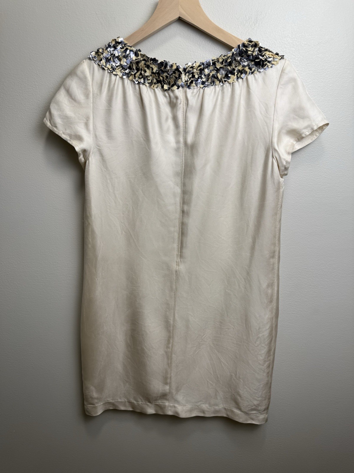 Lavender Label Vera Wang Ivory 100% Silk Sequin Round Neck Shift Dress Sz 8/42