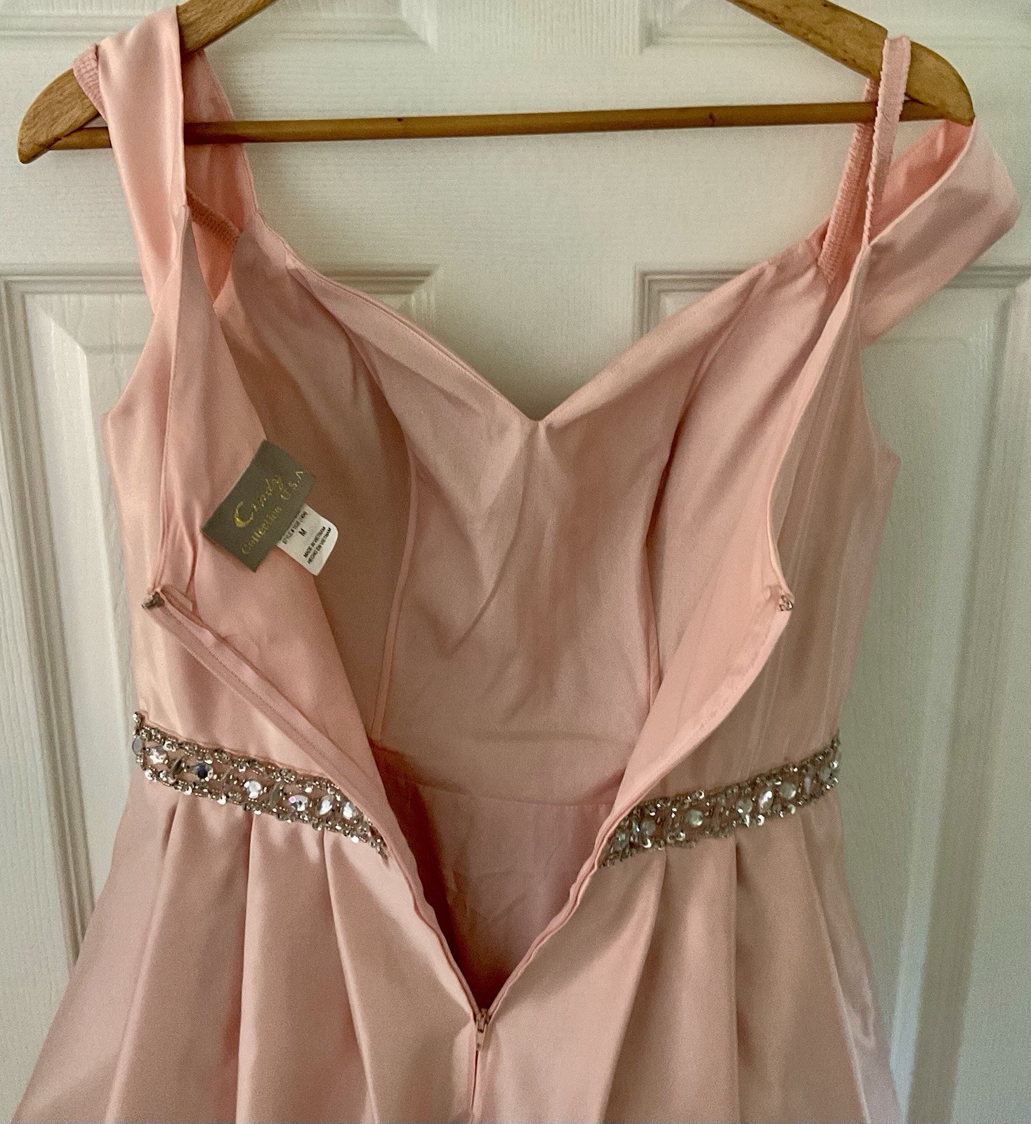Cindy Collection Fit N Flare Dress Mini Pink Satin Rhinestone Prom Wedding Gown