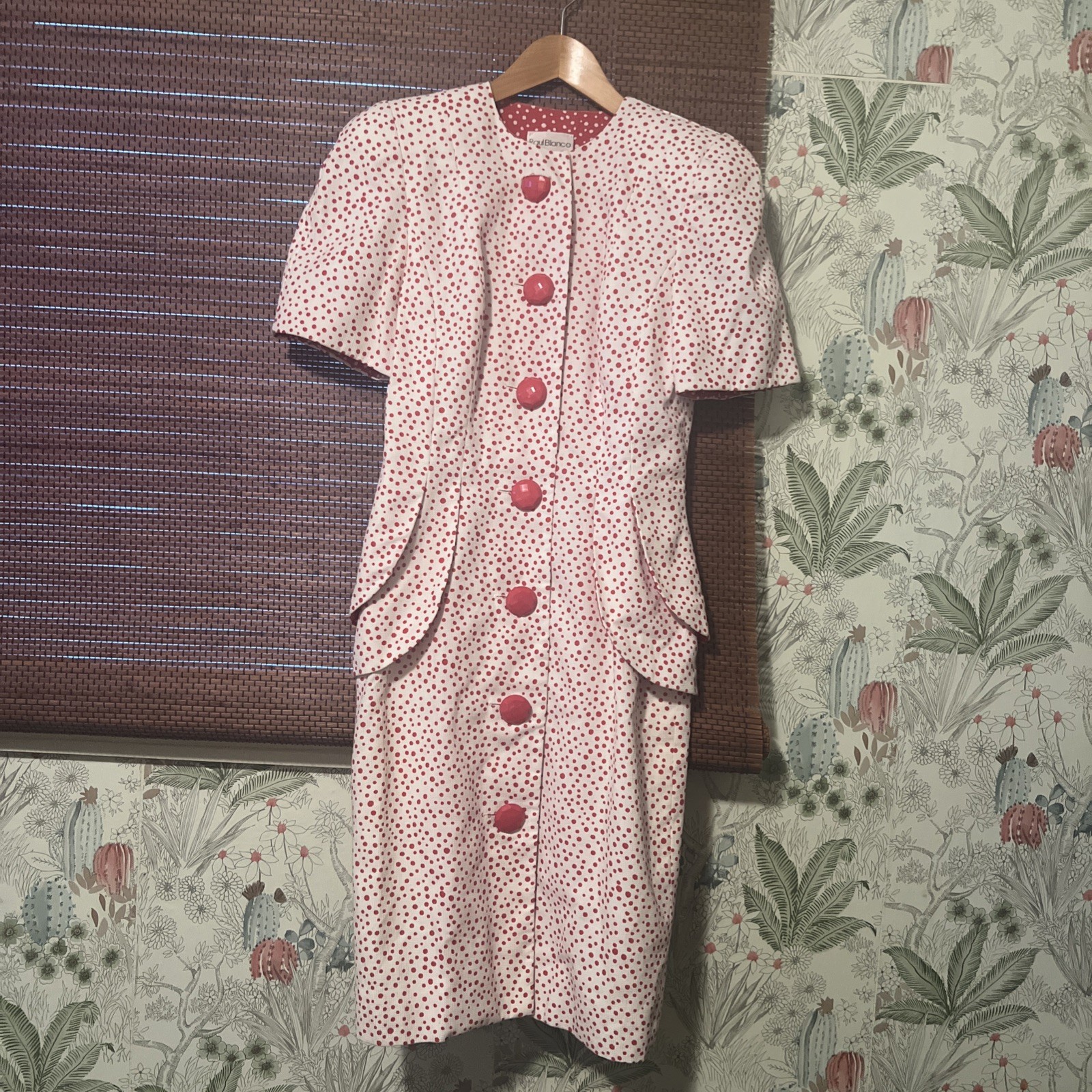 Vtg Raul Blanco Dress Flounce Sz 6 Red/white Polka Dot Ruffle Buttons 80s