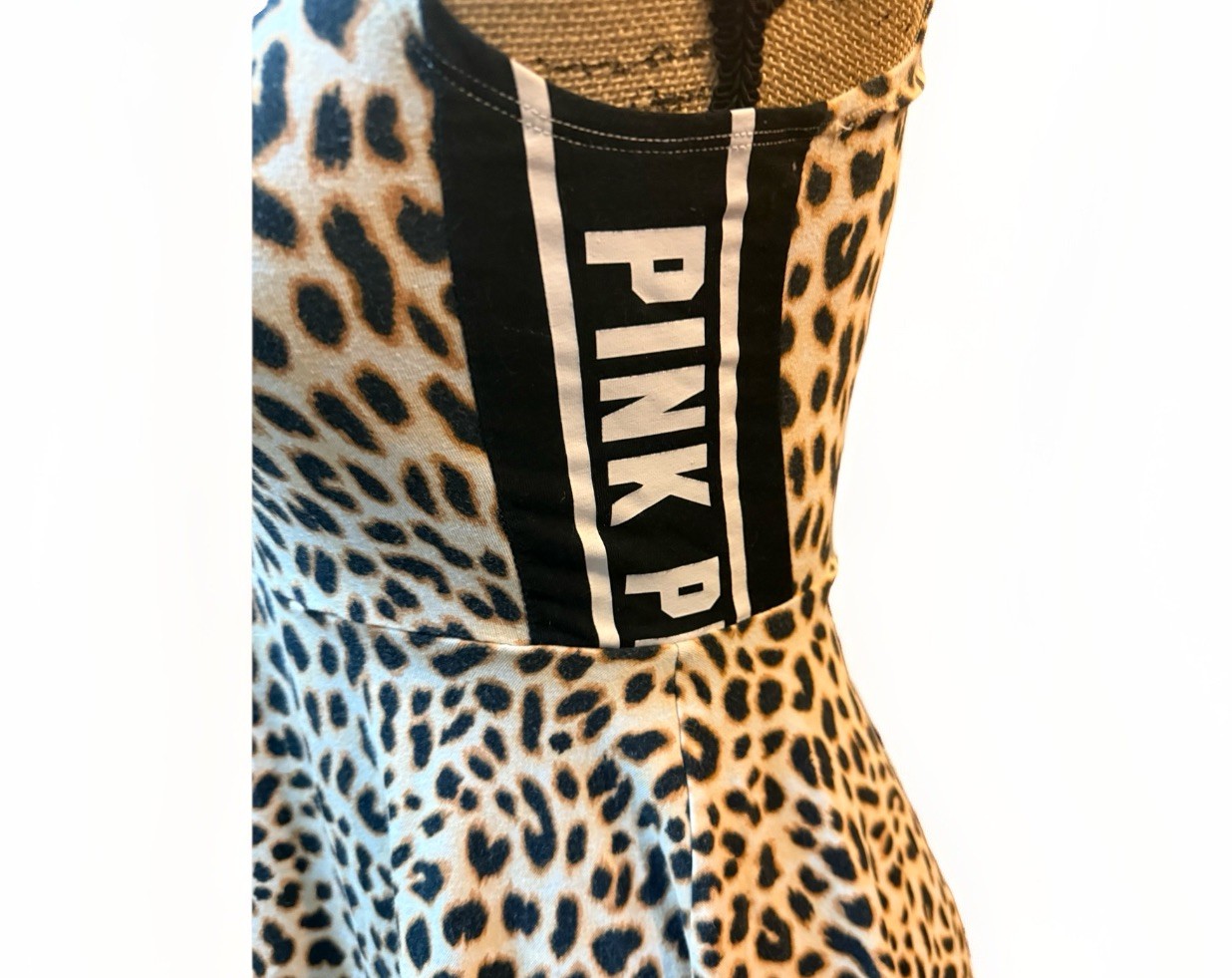 PINK Victoria’s Secret Leopard Print Skater Dress Racerback Logo XS Cotton Blend