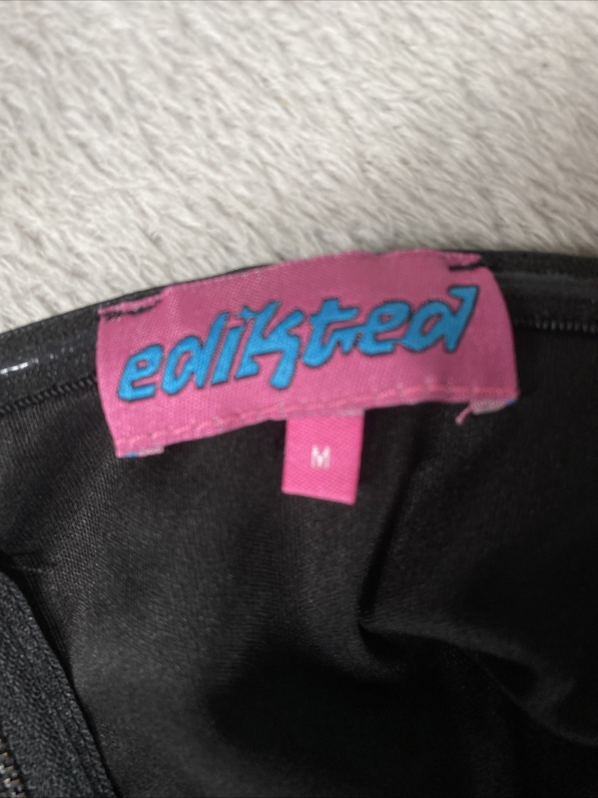Edikted Faux Leather Strapless Zip Mini Dress Medium Black Y2K Rave 90s