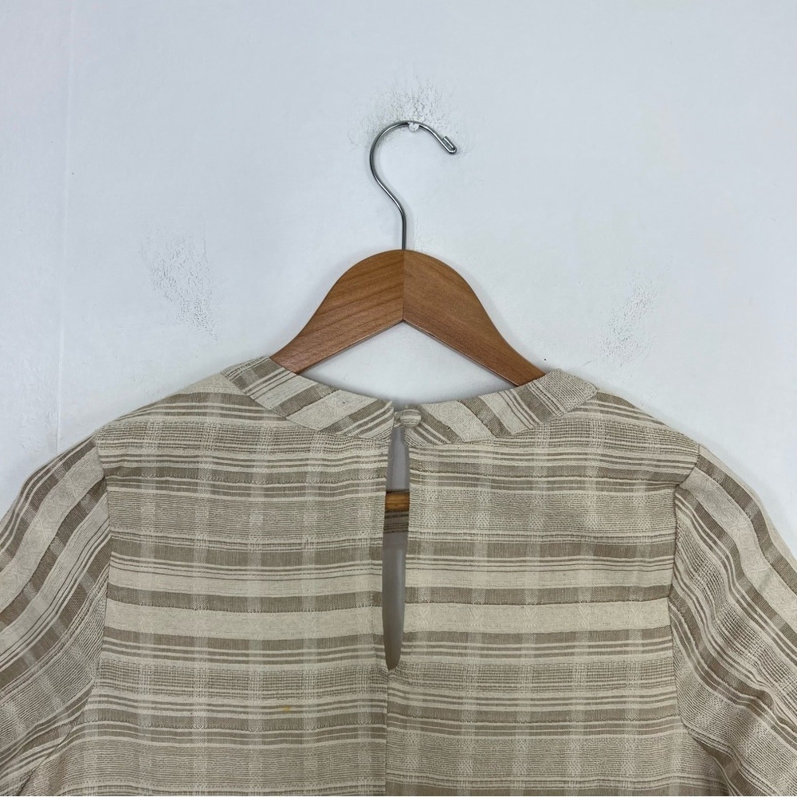 Mod Ref Striped Dress Tan Ivory Linen Textured Cotton Babydoll Dress Size Small