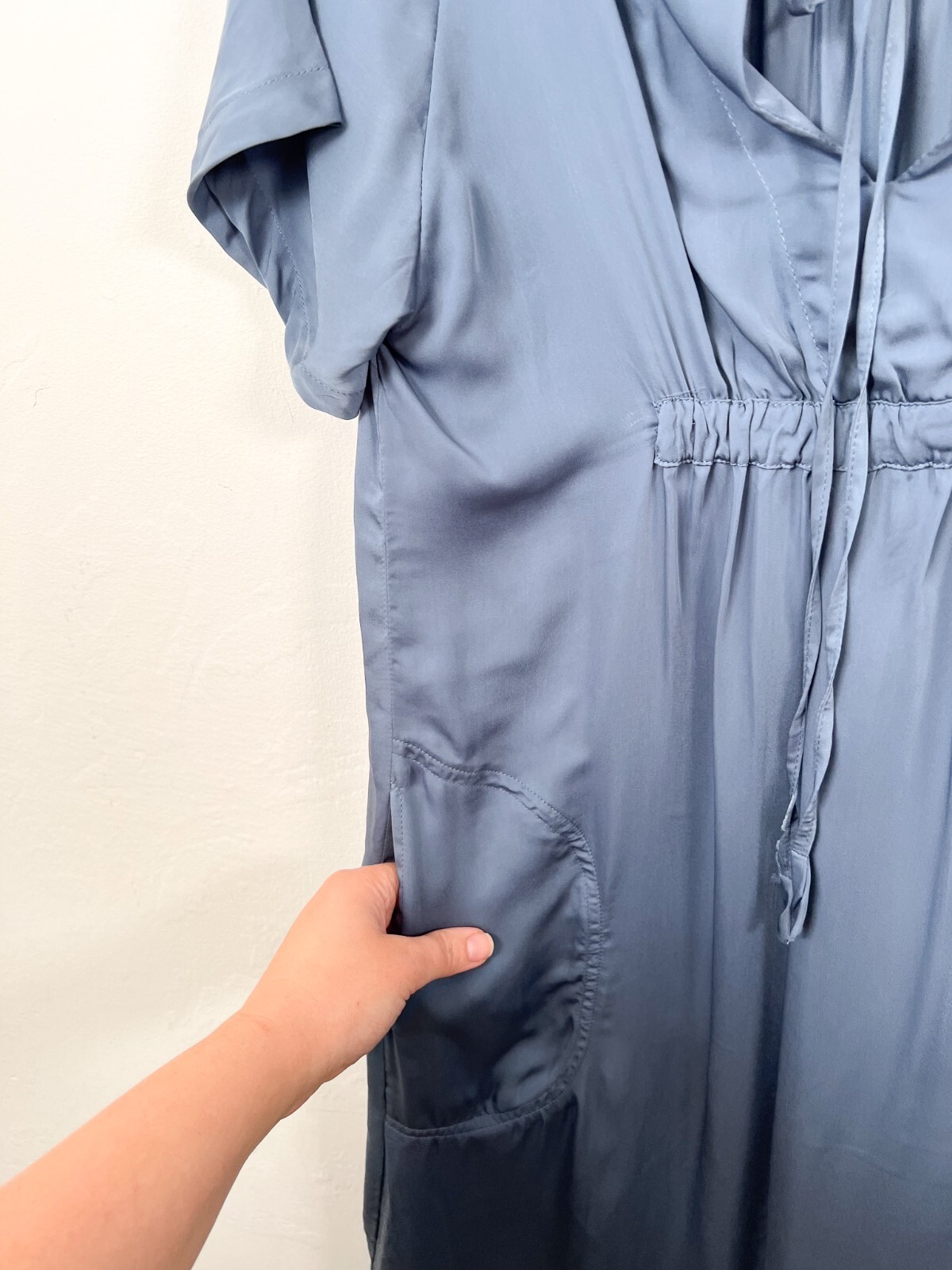 Hush Dress Extra Small Blue Grey Satin Holiday Lightweight Pockets