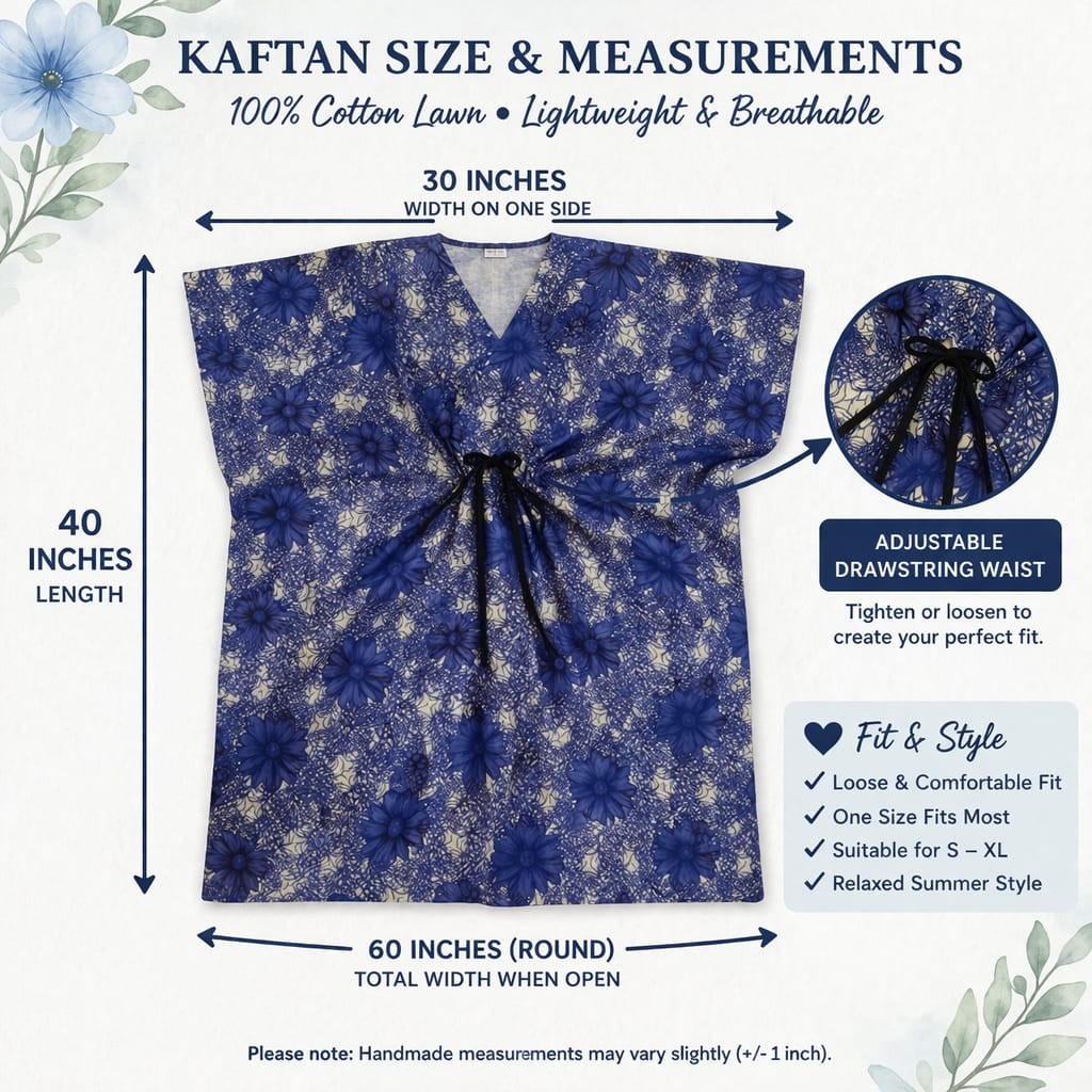 Indian Hand made Cotton Kaftan Dress Floral Print for Women All Season Caftan