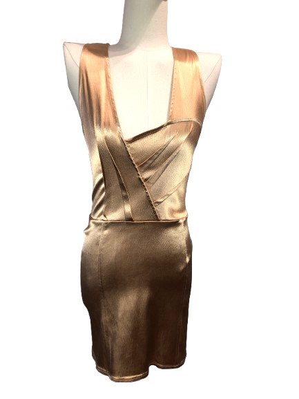 GASPARD YURKIEVICH Golden Rose Stretch Draped Asymmetrical Dress Size XS