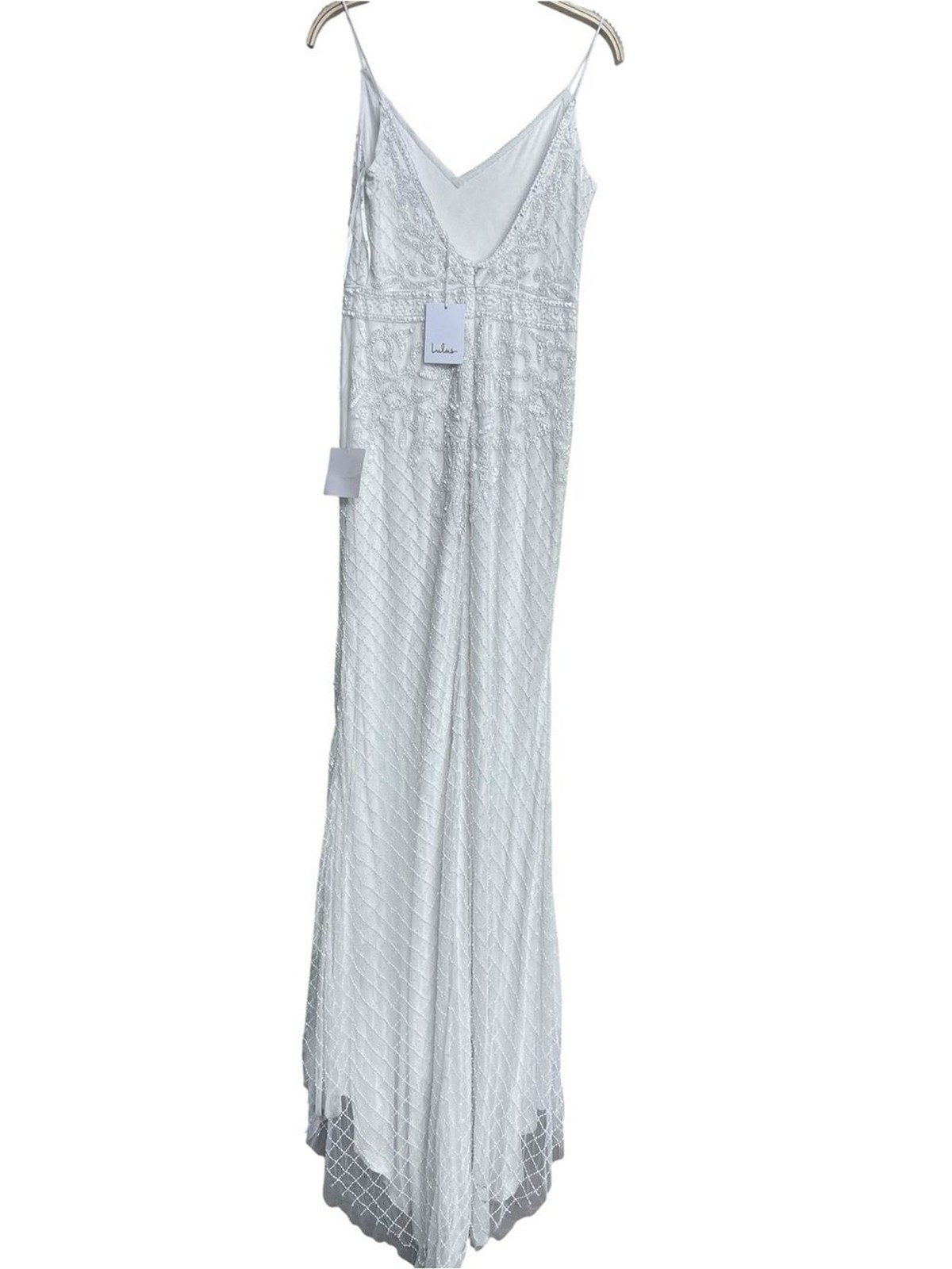 New Lulus Bridal Cherished Vow White Beaded Backless Mermaid Maxi Wedding Dress