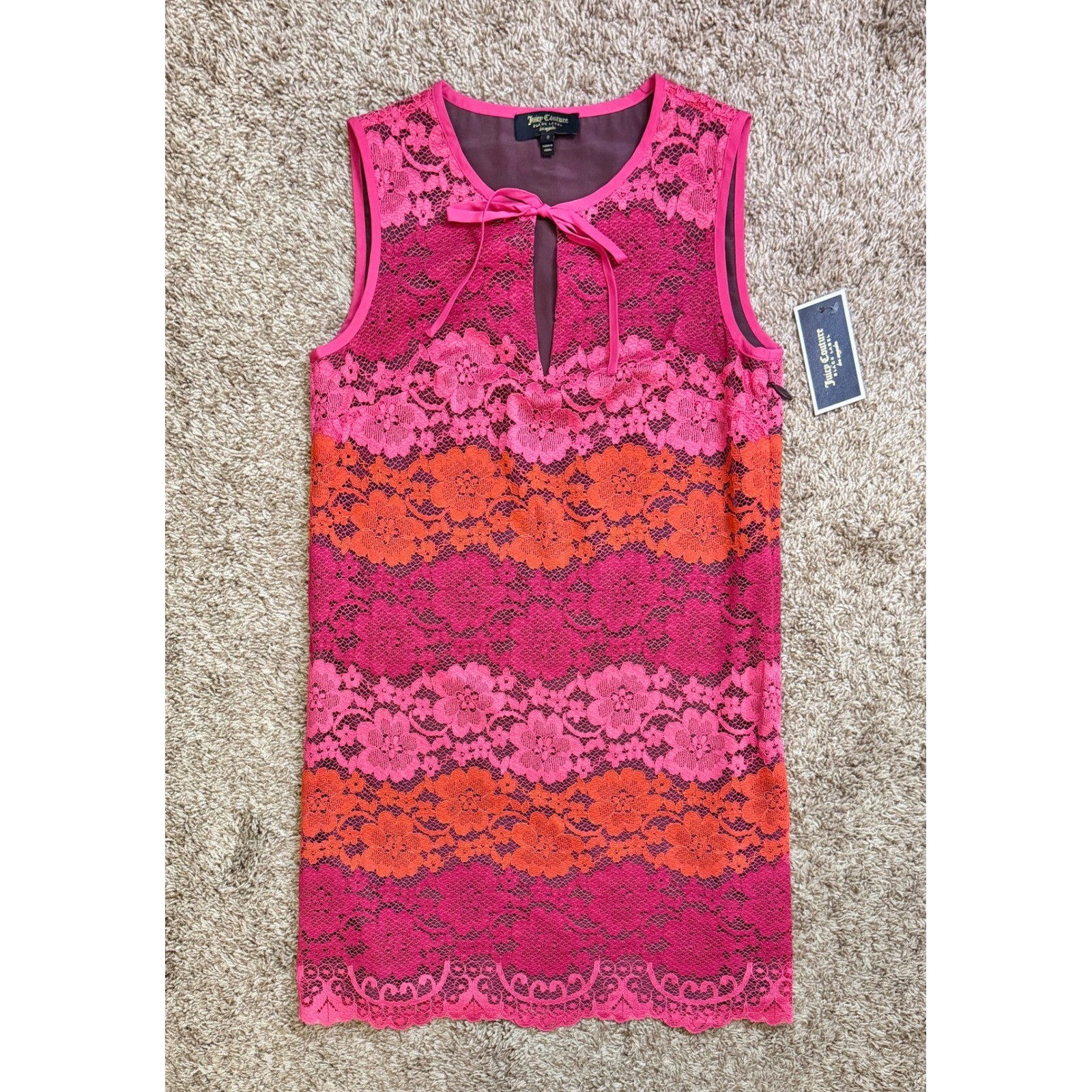 NWT Juicy Couture Black Label Sangria Trio Rio Lace Dress Pink Orange Size 0