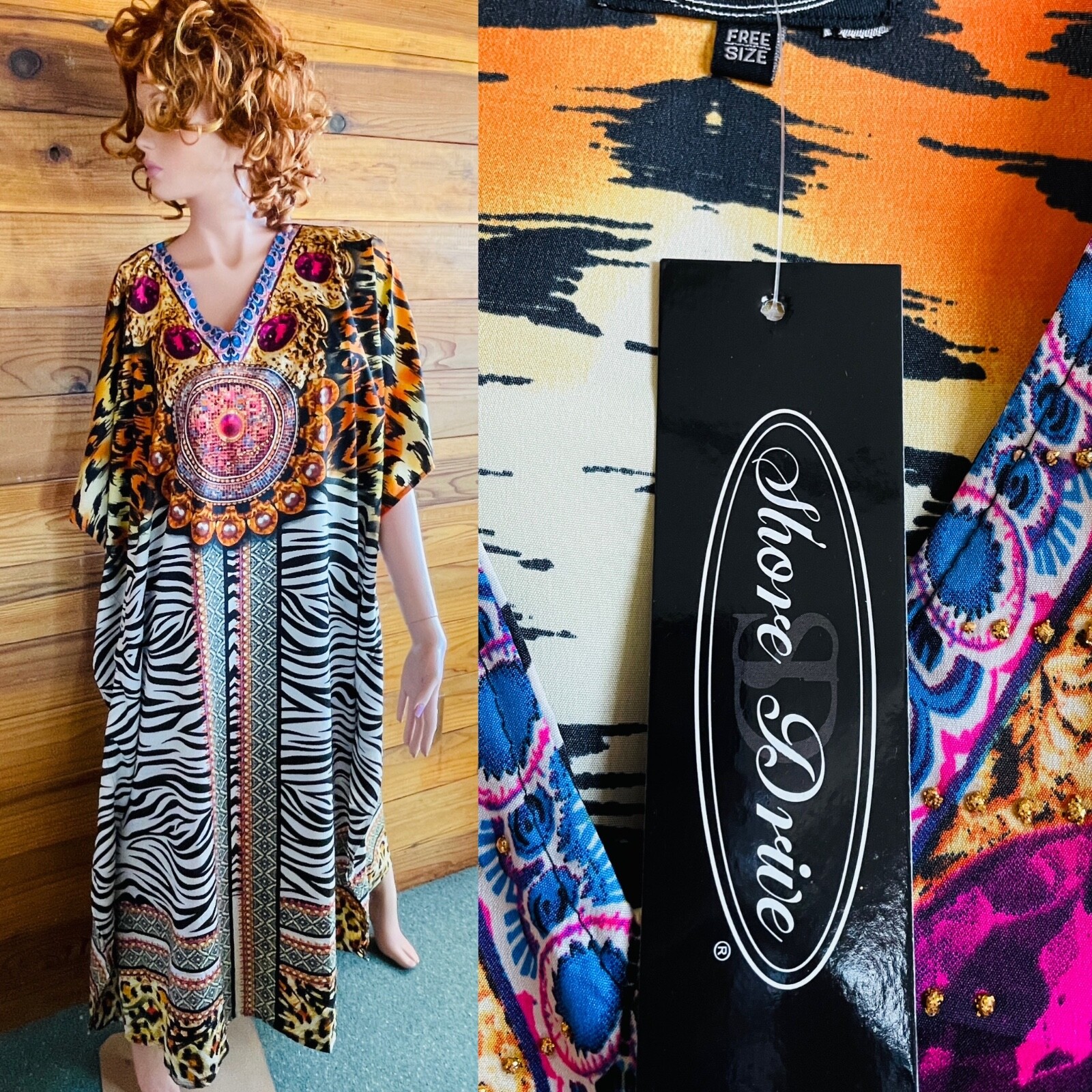 SHORE DRIVE NWT Leopard ZEBRA PEARLS Print CAFTAN O/S