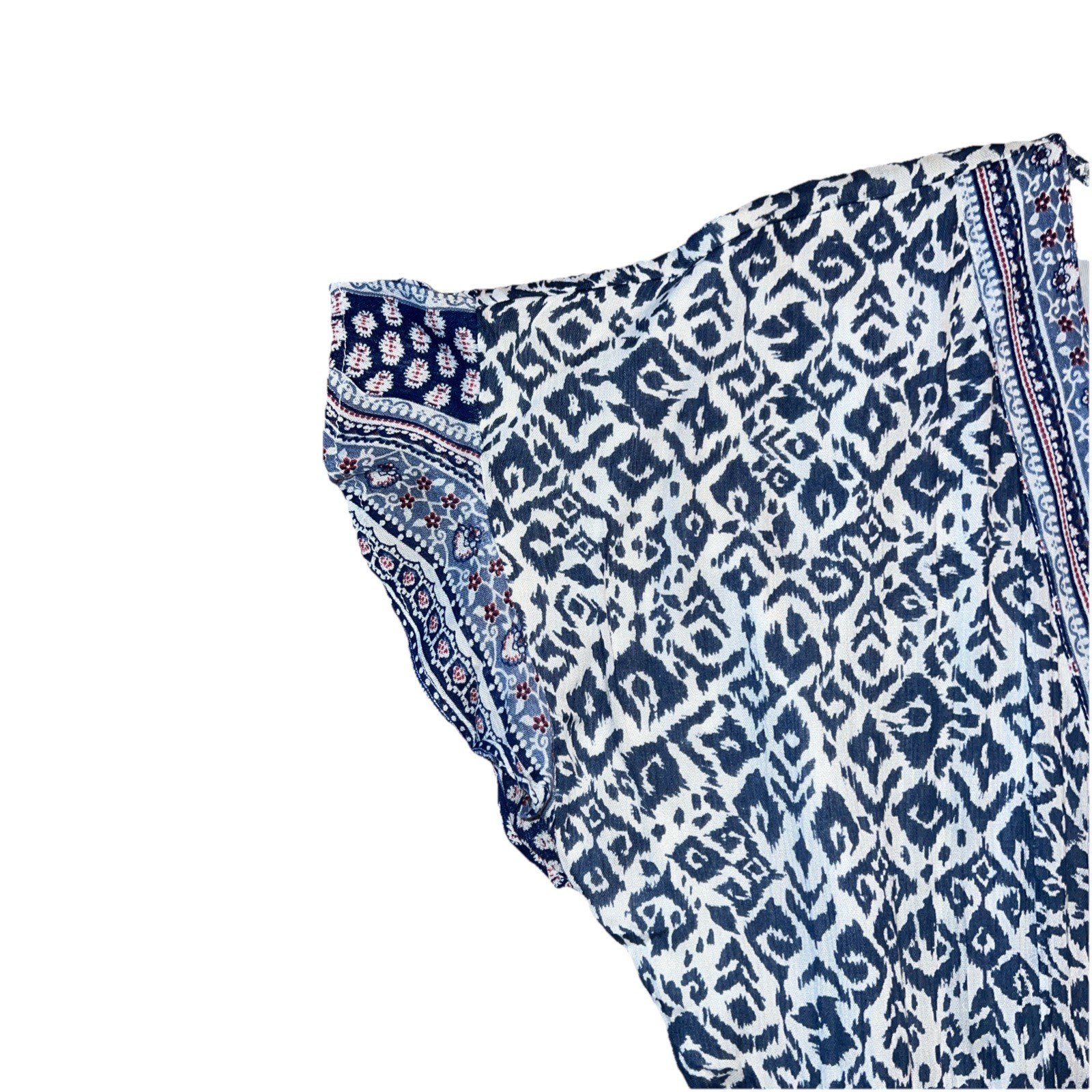 J Gee Navy Blue/White Boho Multi Teared Flutter Short Sleeve Gauzy Peasant Dress
