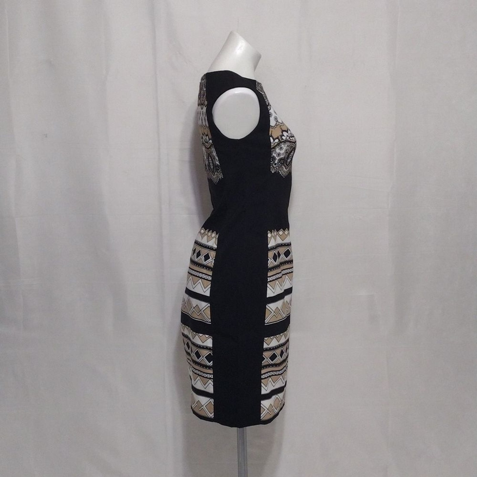 London Times Aztec Print Sleeveless Sheath Dress Sz 4 Boho Chic Workwear Office