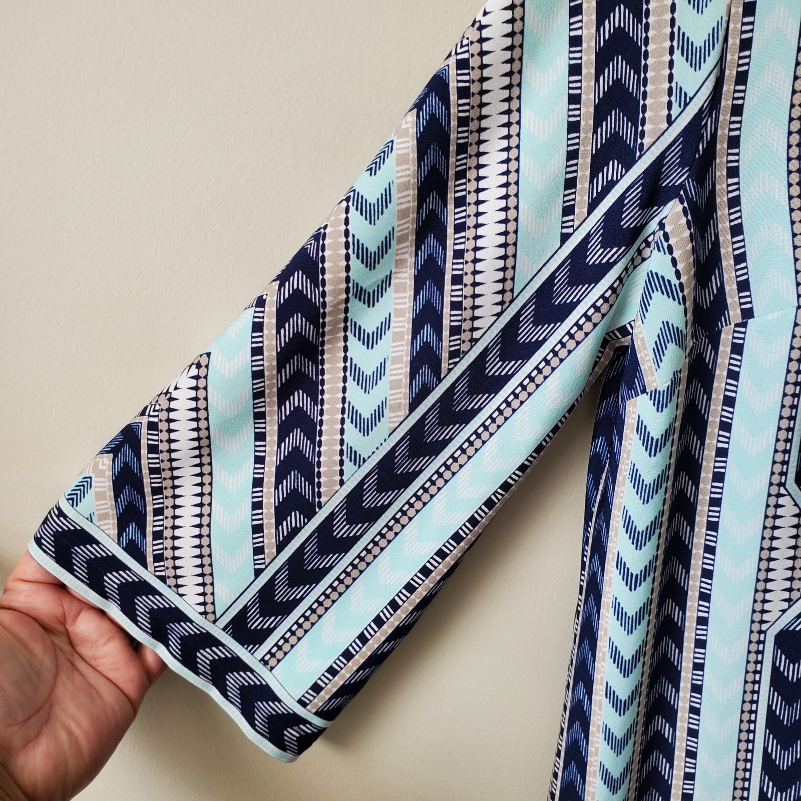 Blue White Scarf Print Jersey Shift Dress 10 Career Classic Church Holiday