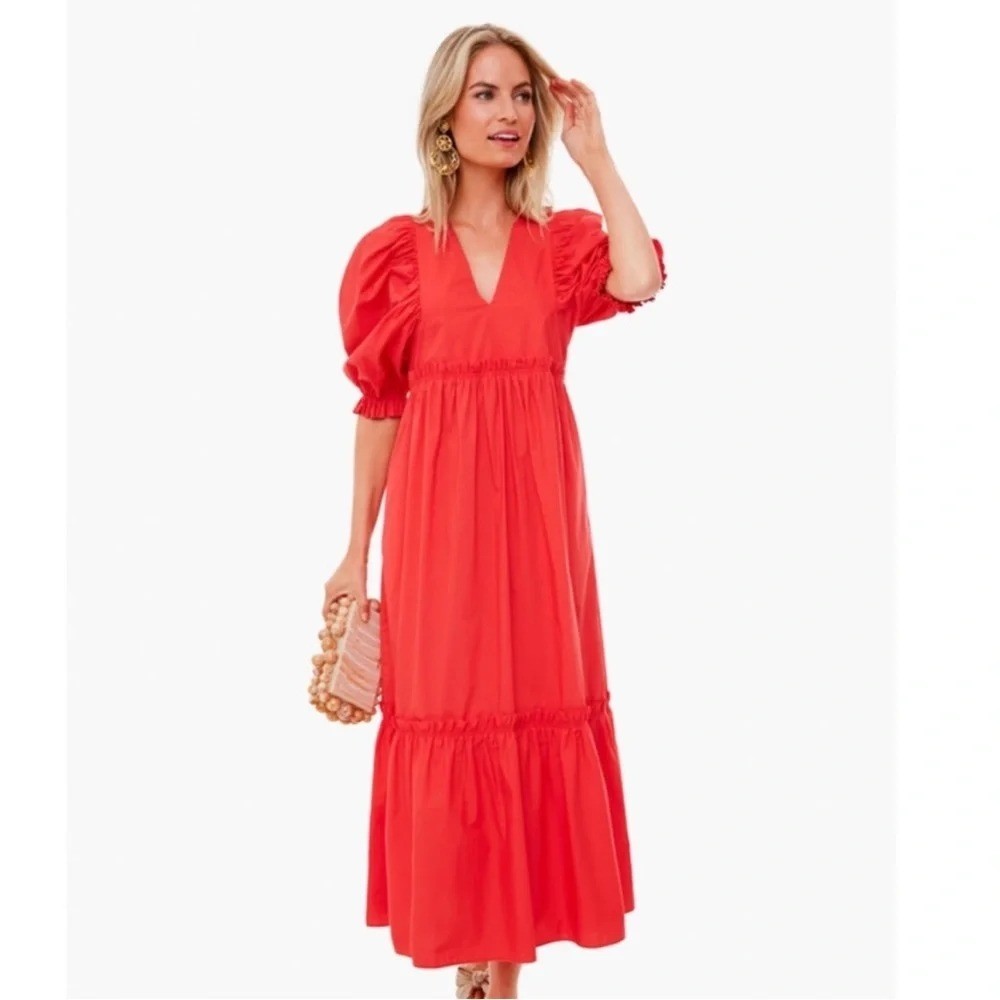 Hunter Bell Medium Palmer Midi Maxi‎ Puff Sleeve Ruffle Dress Cherry Tuckernuck