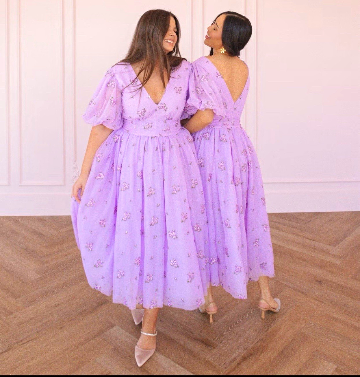 JESSAKAE Purple Rosaría Dress Floral Embroidered V-Neck Midi Dress 1X plus size