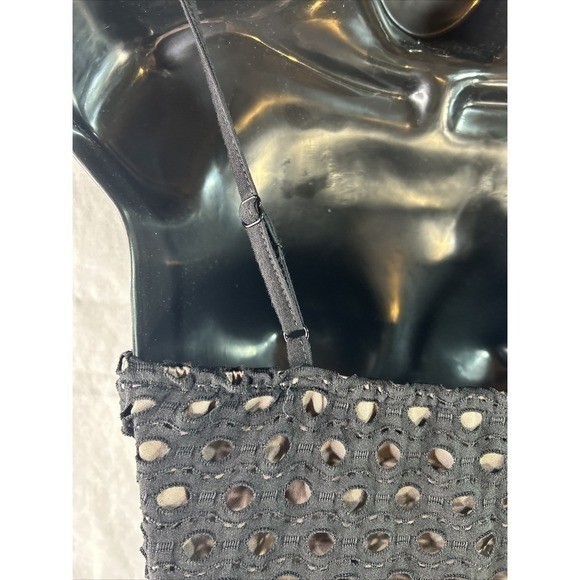 Dazy Med Black Eyelet Lace Bustier Mini Dress Polka Dot Trim Night Out Bodycon