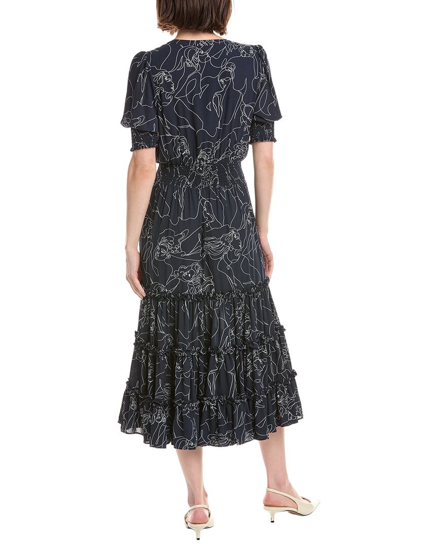 T Tahari Elbow Sleeve Split Neck Tiered Dress Women’s