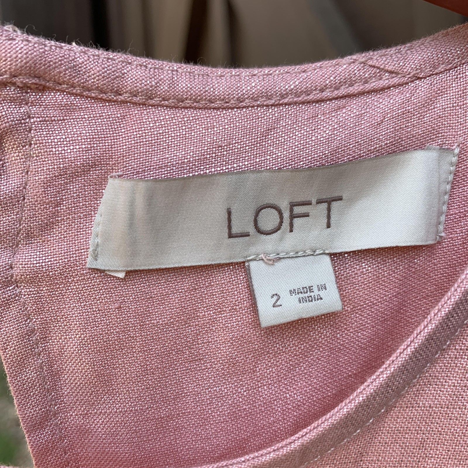 LOFT Dress Womens 2 Pink Linen Blend Sleeveless Shift Midi Keyhole Button Back