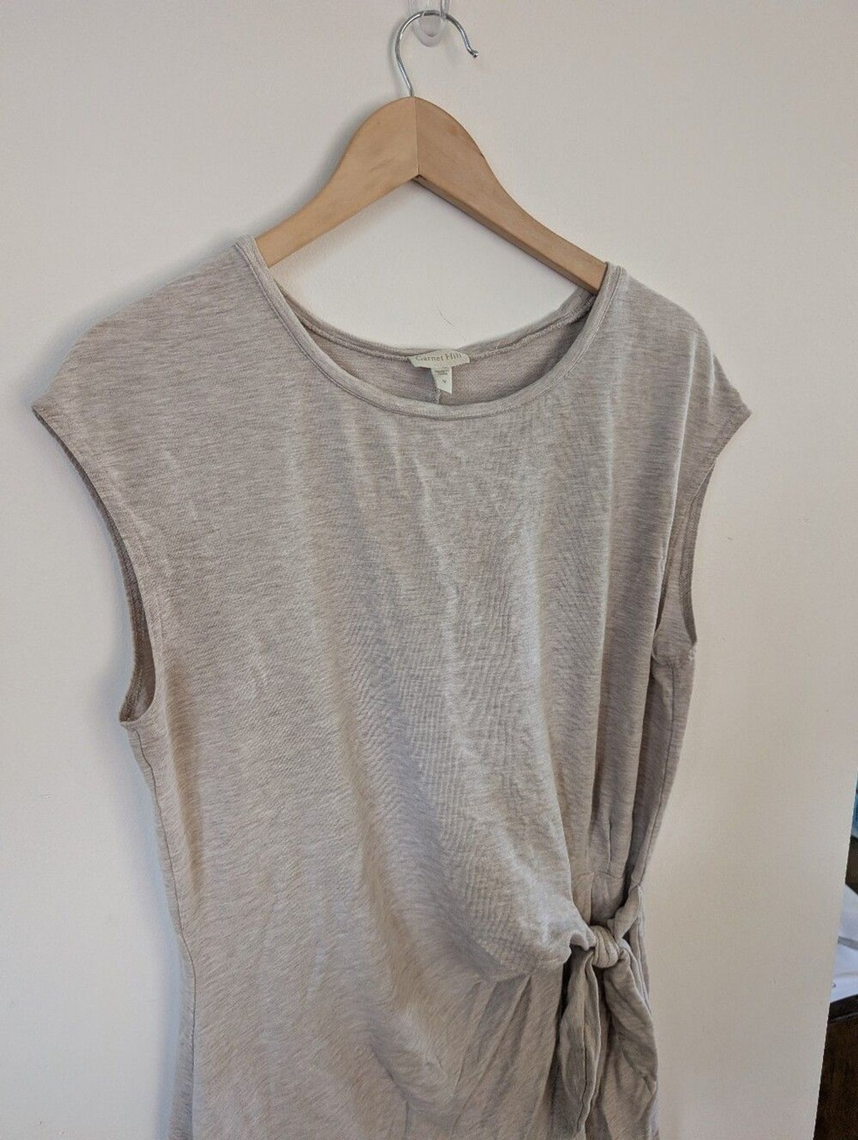 Garnet Hill Tie Waist Knit Sleeveless Side-Tie Dress Light Taupe Grey M Medium