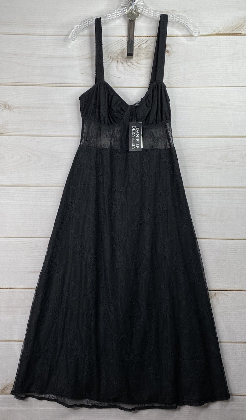 Danielle Bernstein Lace Dress Sz L Black Semi Sheer Sleeveless Bustier NWT