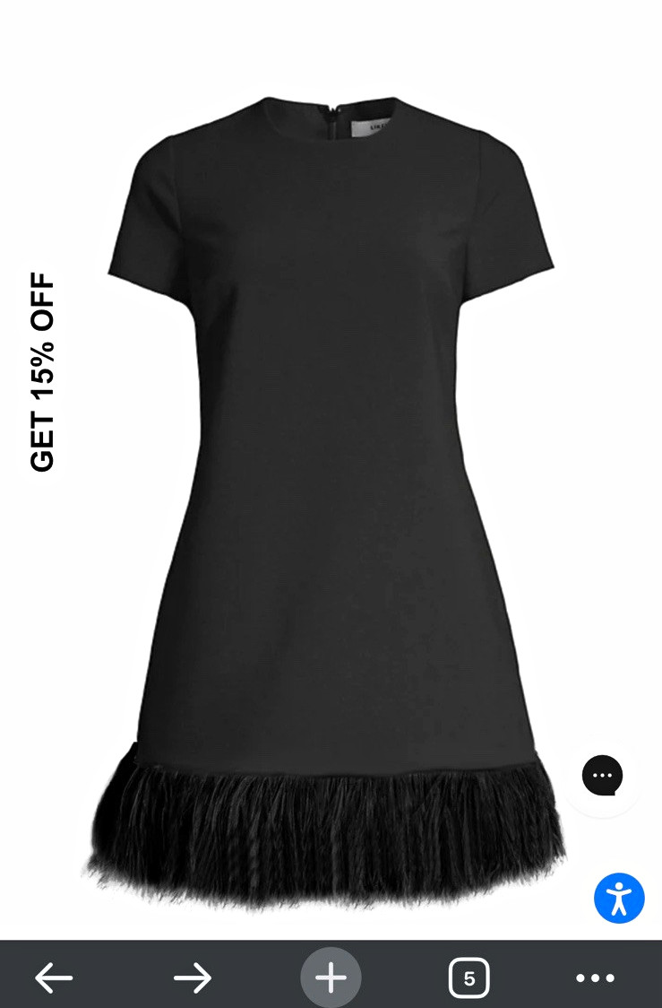 LIKELY Black Shift Dress Size 4 Short Sleeve Round Neck Feather Hem Zip