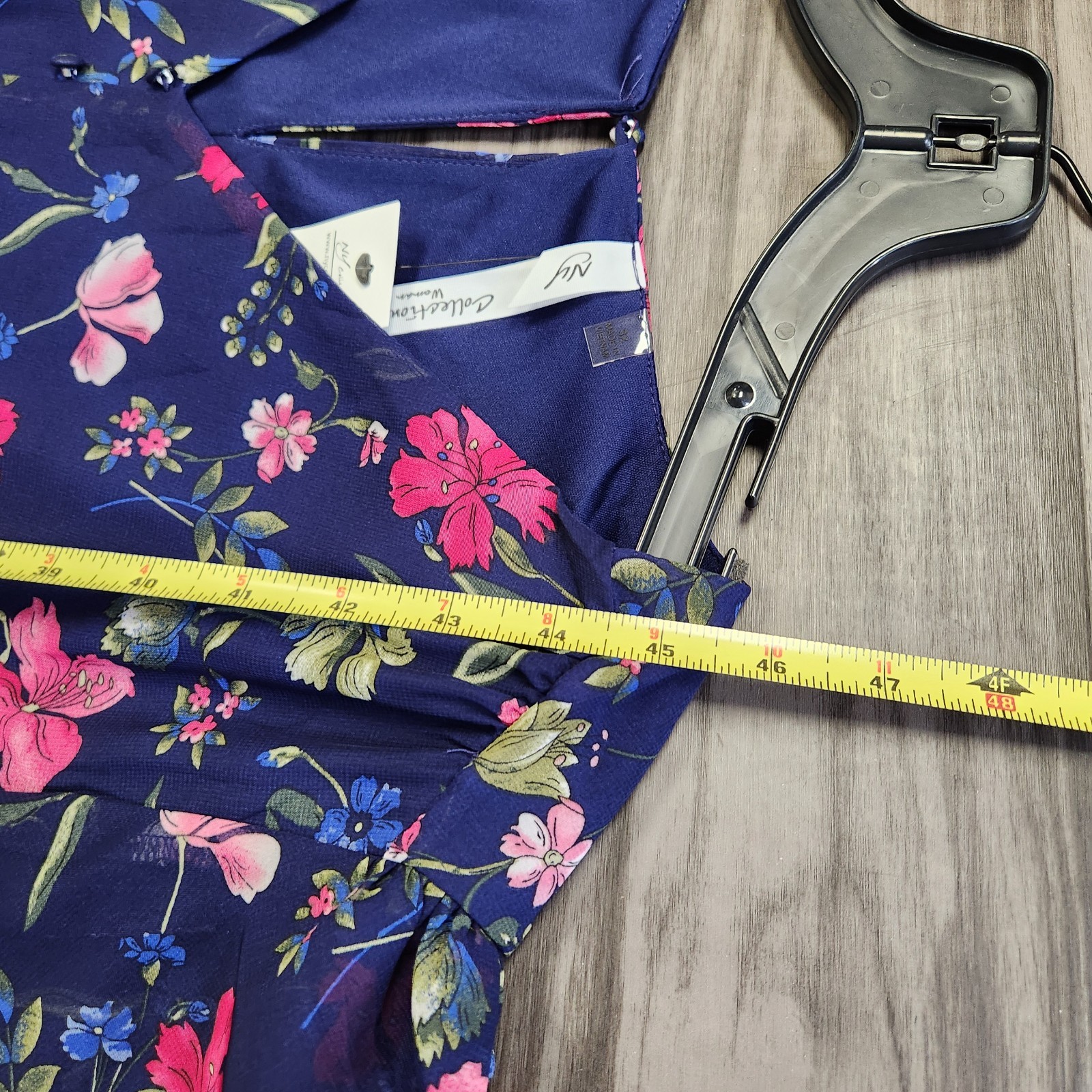 NY Collection Belted V Neck Floral Print Navy Dress Womens Size 3X NWT