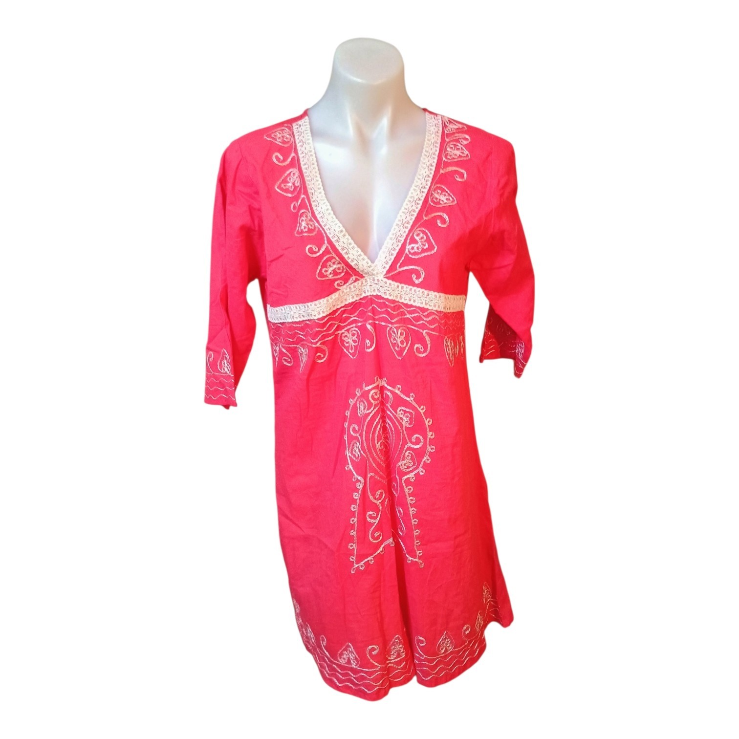 Just Be Gauze By Lagaci L Coral Tunic Swim Cover Up Or Dress Cotton Embroidered
