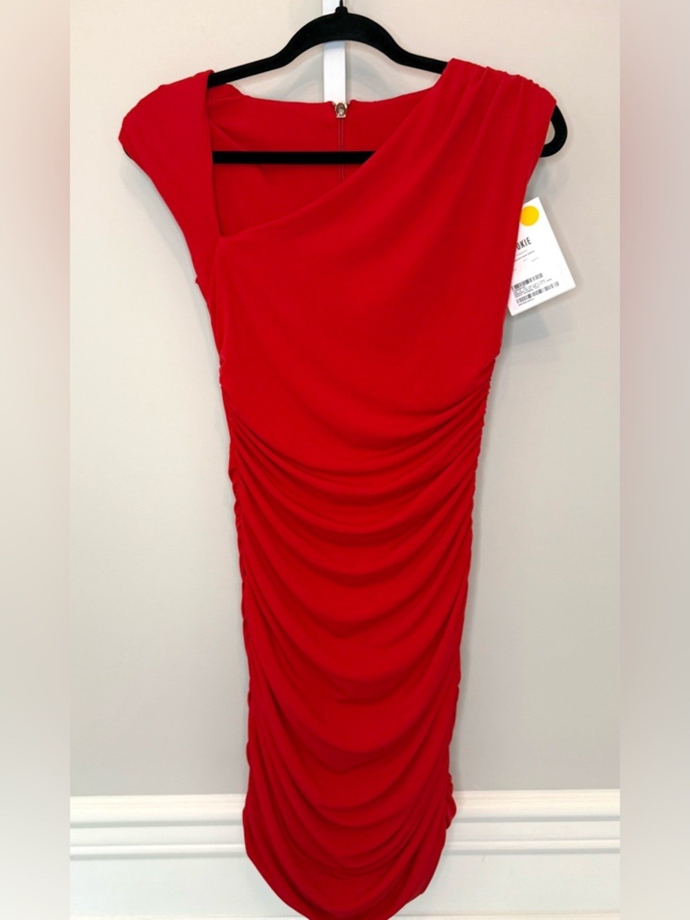 NWT Nookie Dakota Gathered Red Asymmetrical One-Shoulder Ruched Mini Dress