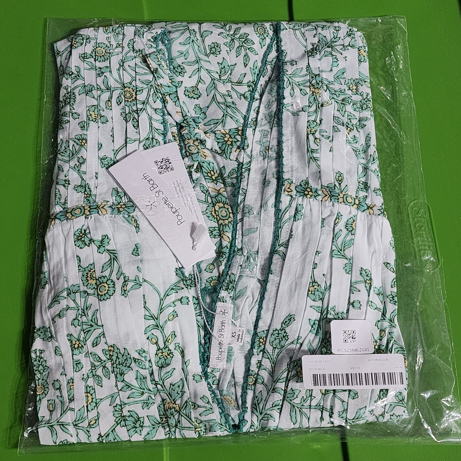 Poupette St Barth Ciao Mini Dress Size XS Green Lazuli Coastal Resort Floral NWT