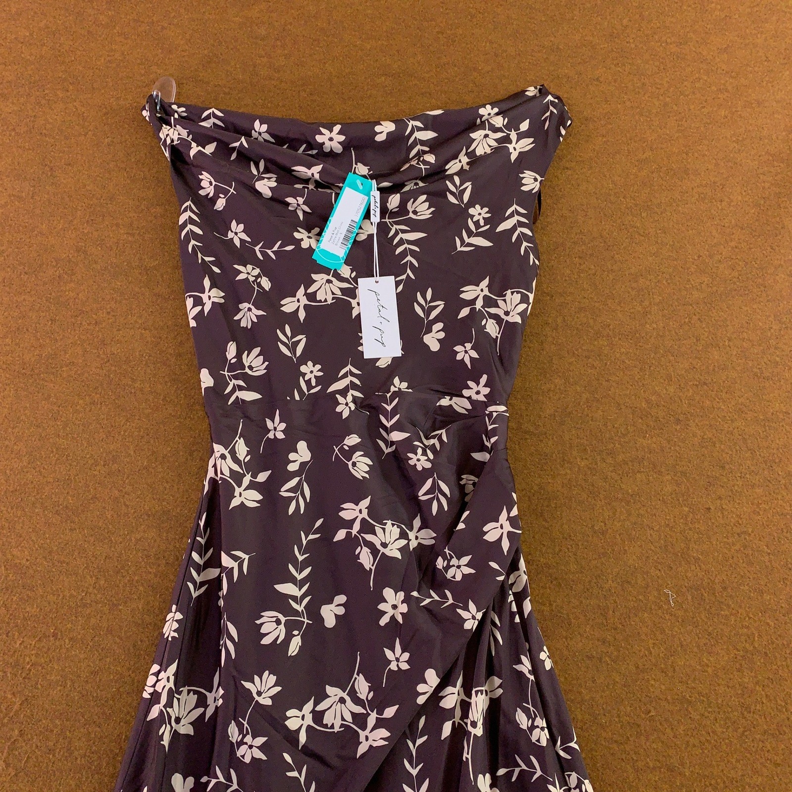 Petal and Pup Womens Small Brown Cream Floral Zafira Cowl Neck Midi Dress NWT