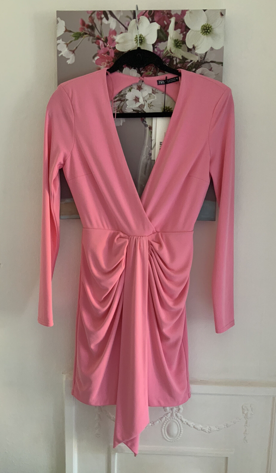 Zara Pink Drape Mini Bodycon Dress, Size XS UK Size 6-8 New
