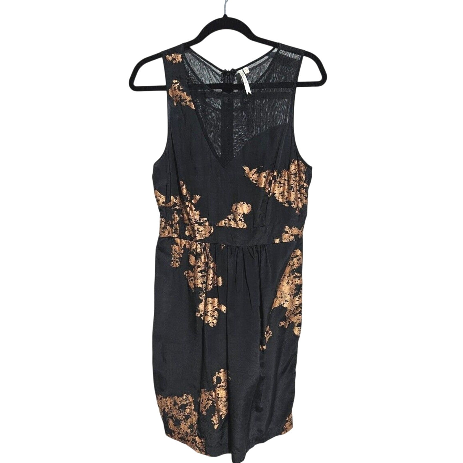 Petticoat Alley Womens Black Gold Metallic Silk Mini Dress Medium Sheer Mesh