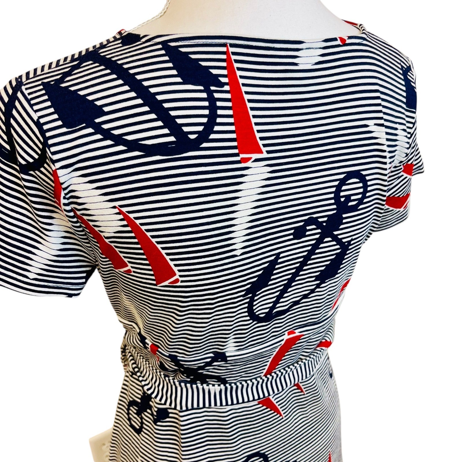TALBOTS Striped Nautical Anchor Dress S P Fisherman Nautical Coastal Preppy