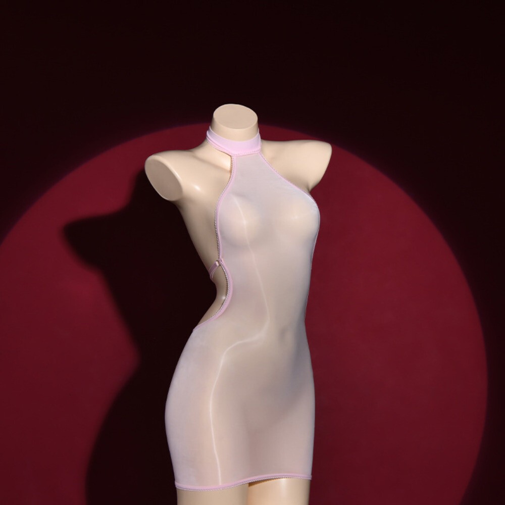 Lady Halter Dress Slim Mini Short Backless Sheer Dress Party Clubwear