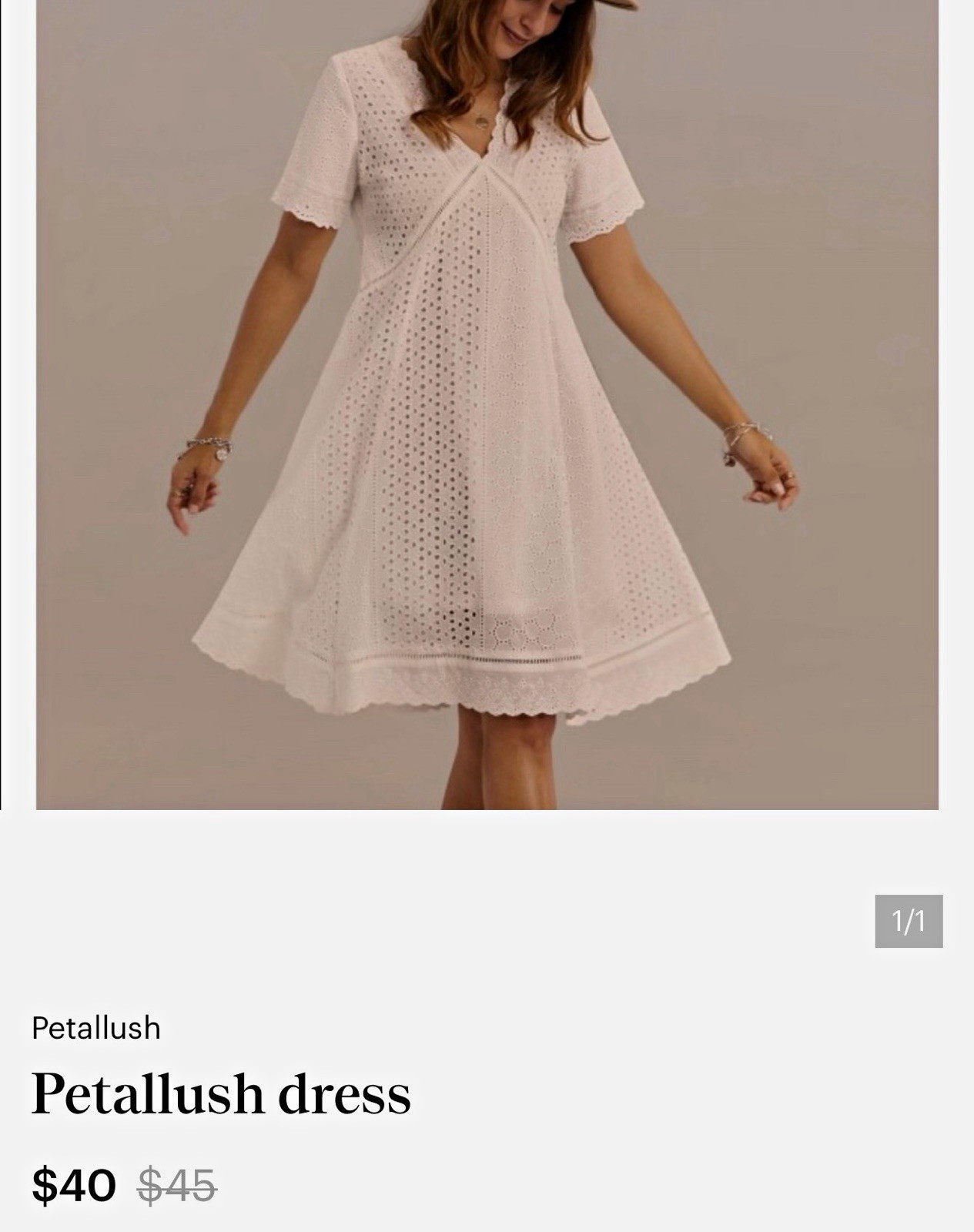 Petallush White Solid Eyelet A-Line Dress V-Neck Short Sleeve Knee M
