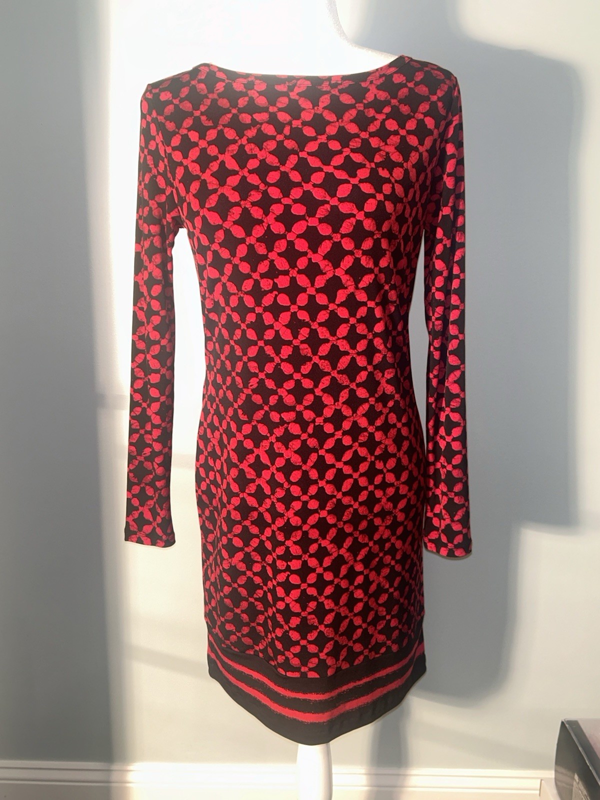 Michael Kors printed red blaze boat neck Shift Dress Sheath Long Sleeve Small