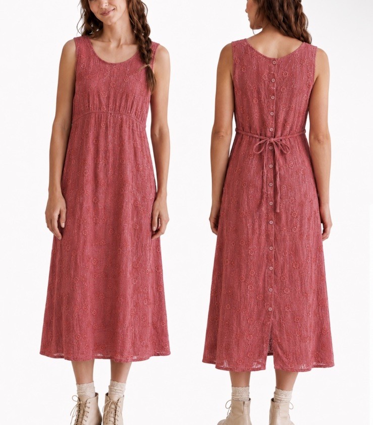 Vtg 90s April Cornell Cottagecore Prairie Boho Garden Embroidered Midi Dress XS