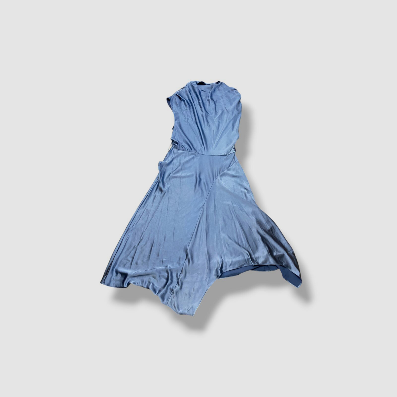 A.L.C. Women’s Blue Satin Draped One-Shoulder Jasmine A-Line Dress Size 14