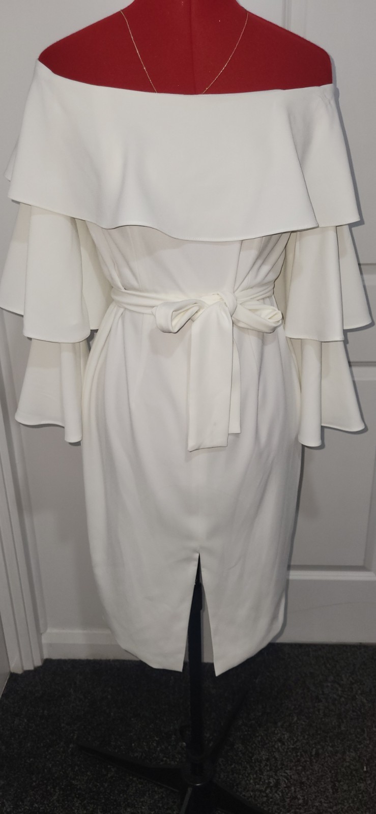 Lavish Alice Special Ocassion Winter White Knee Length Off The Shoulder Dress 10