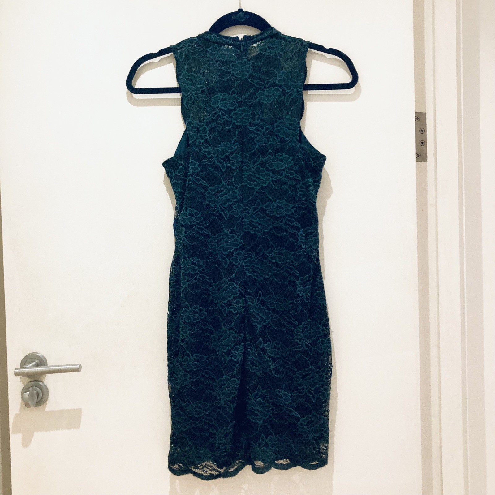 Topshop Petite forest green mini lace skater dress UK8