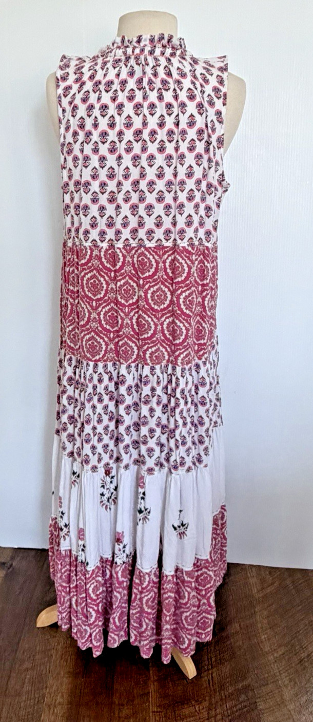Chelsea & Theodore Boho Pink Maxi Dress Women’s XL Sleevless Tiered Mixed Prints