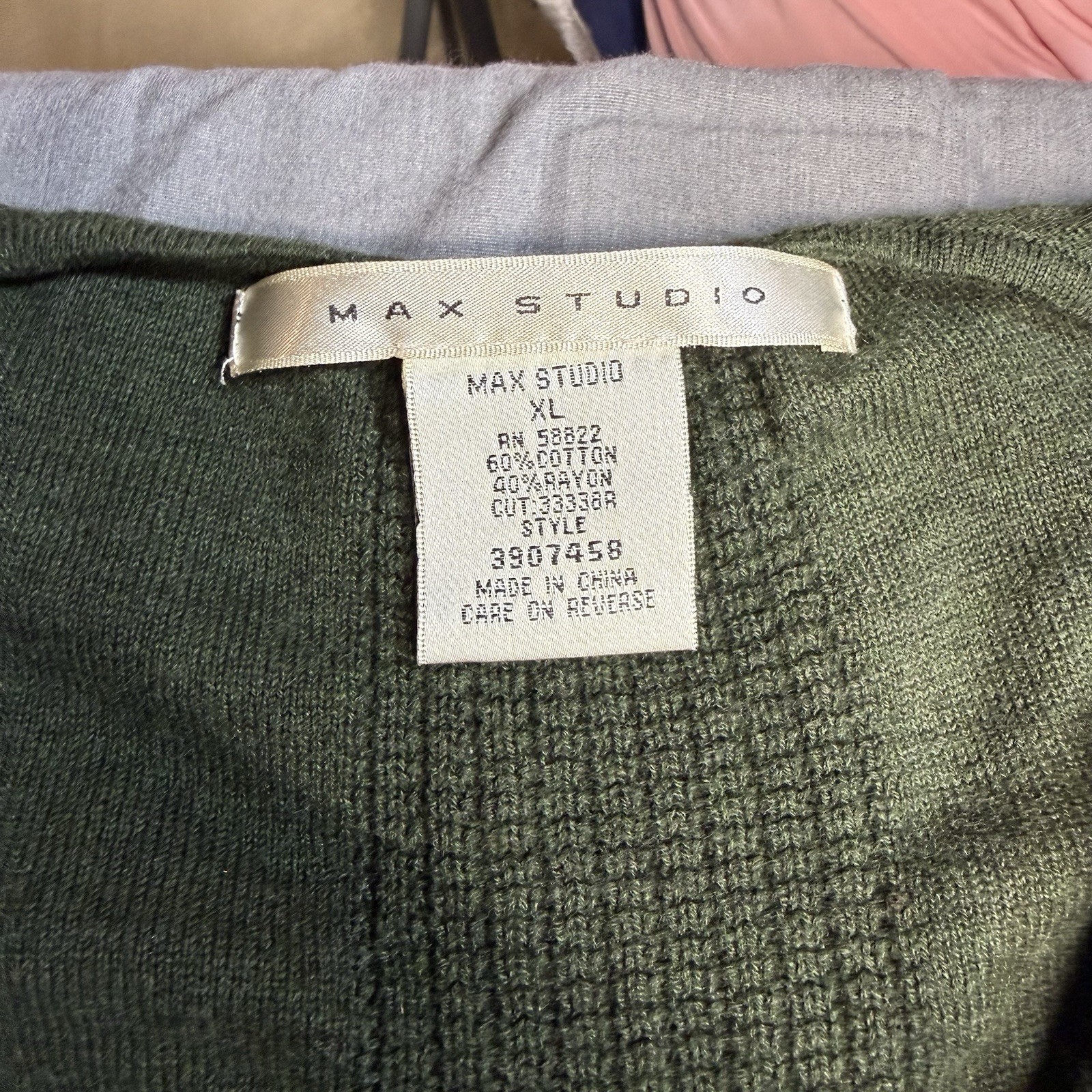 Max Studio Green Solid Textured-Knit V-Neck 3/4 Sleeve Pullover Sweater XL