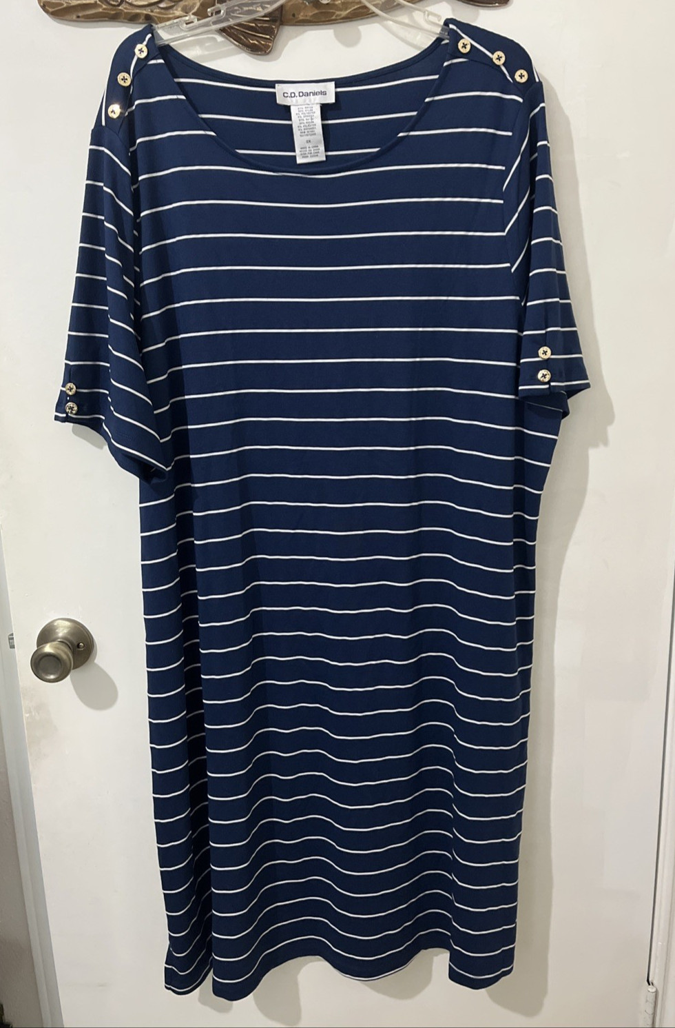 CD DANIELS Womens 2X T-shirt DRESS STRIPED NAVY WHT Preppy NAUTICAL Beach Anytme