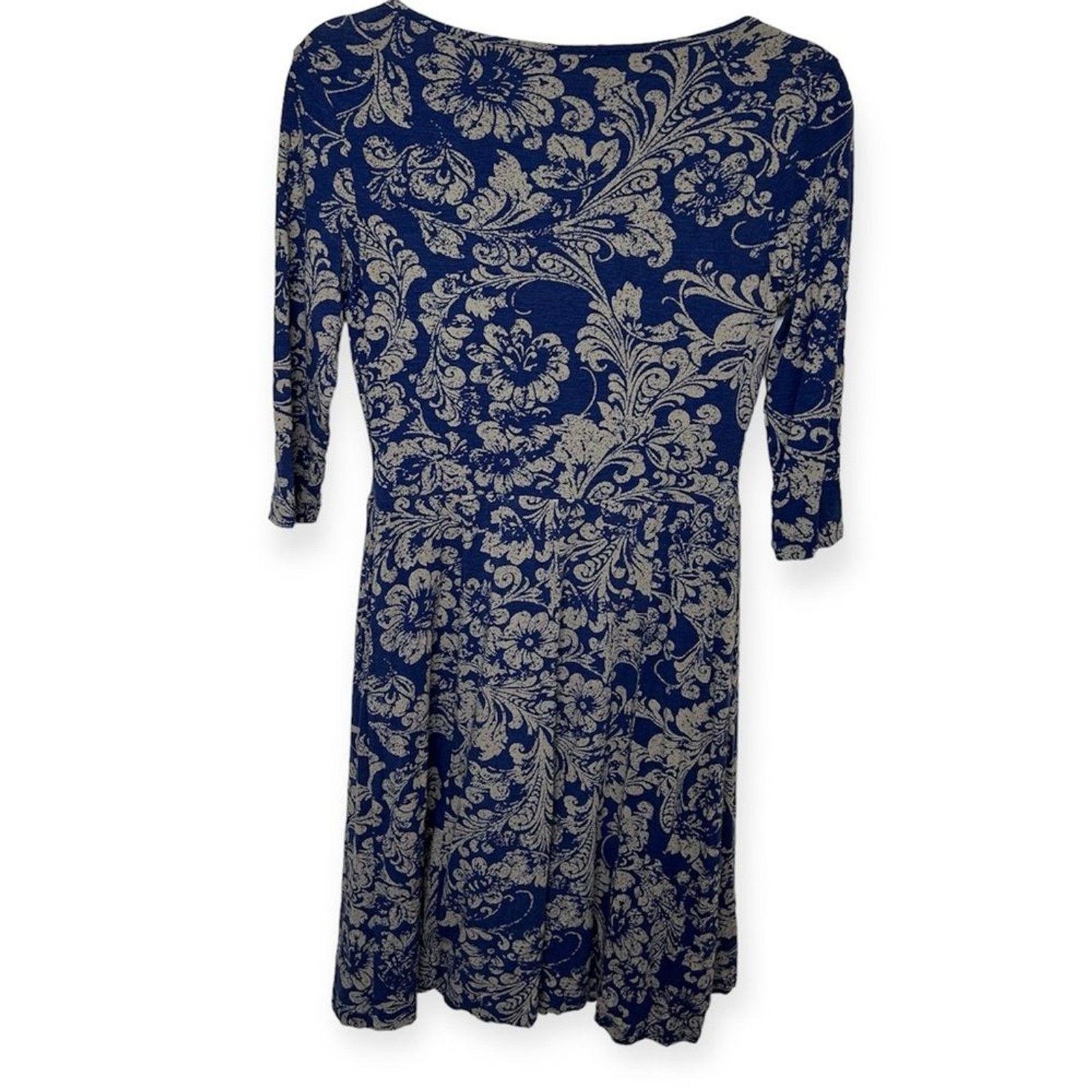 Peruvian Connection Blue Midi Quarter Sleeve Dress