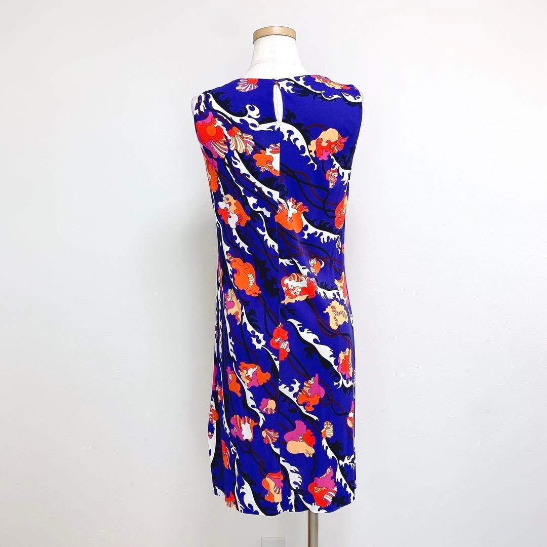 Emilio Pucci Blue Floral Silk Rayon Stretch Dress Size UK6 Auth